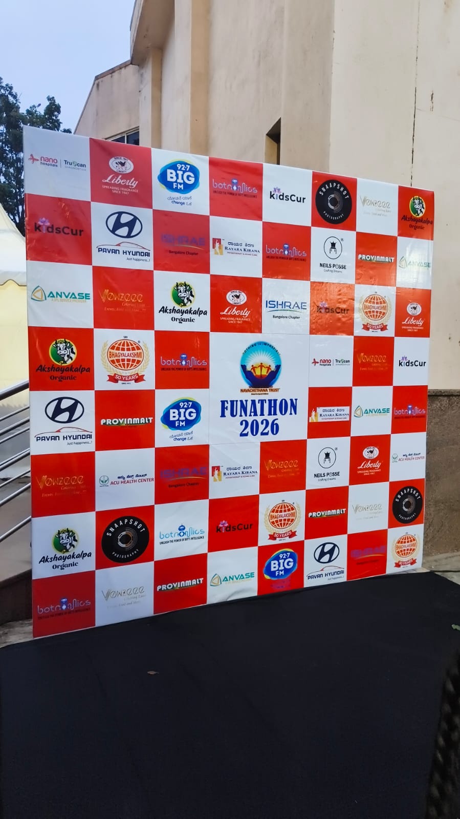 Funathon 2026 sponsor backdrop featuring the Navachethana Trust logo and event partner logos